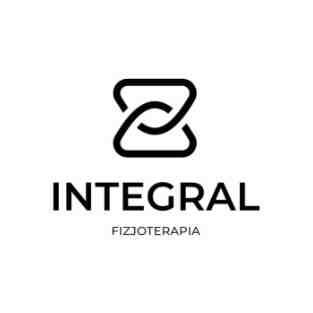 Logo gabinetu integral, dwa trójkąty złączone wierzchołkami. Logo czarne na białym tle. Napis: Integral Fizjoterapia