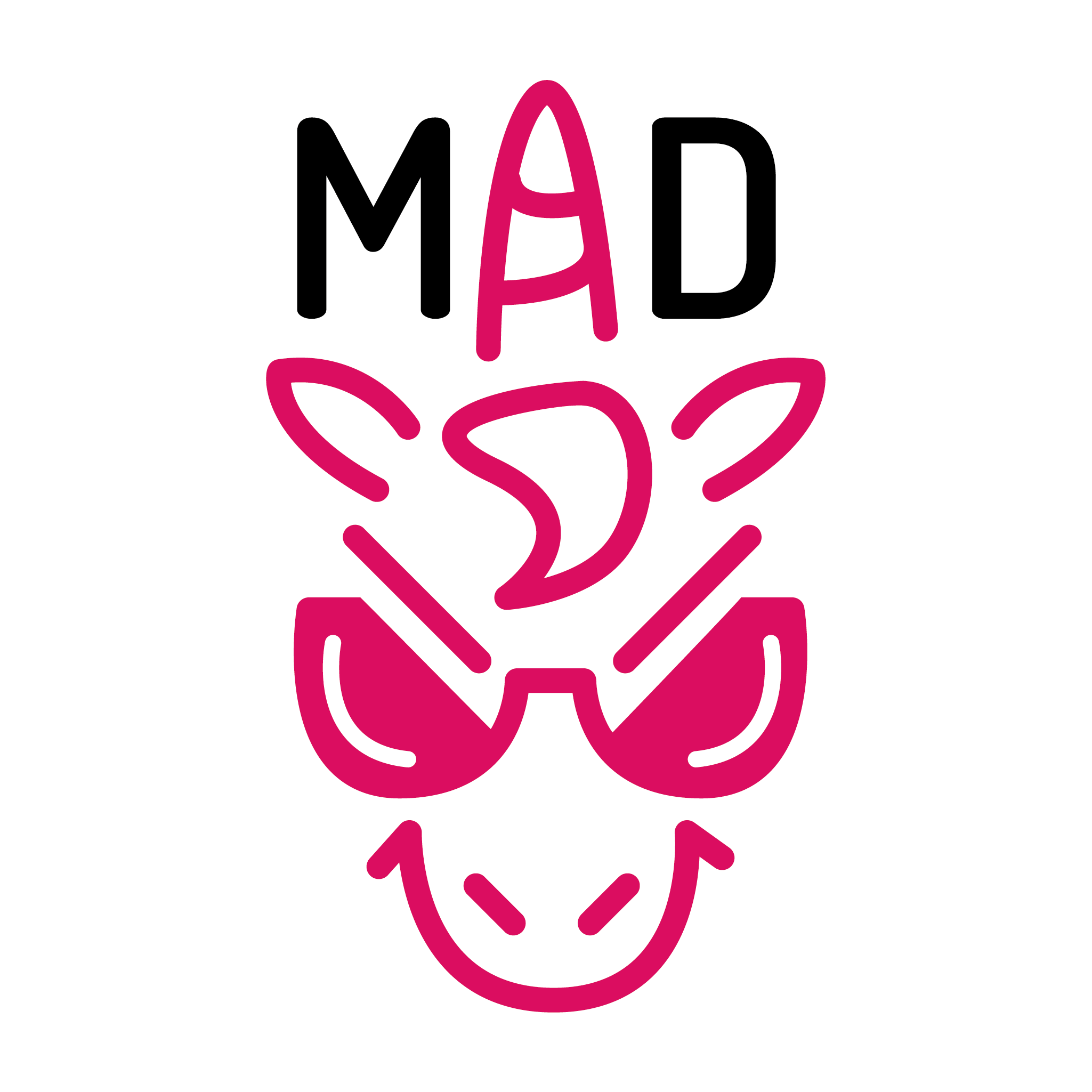 logo firmy z napisem MAD a pod spodem głowa jednorożca w kolorze różowym
