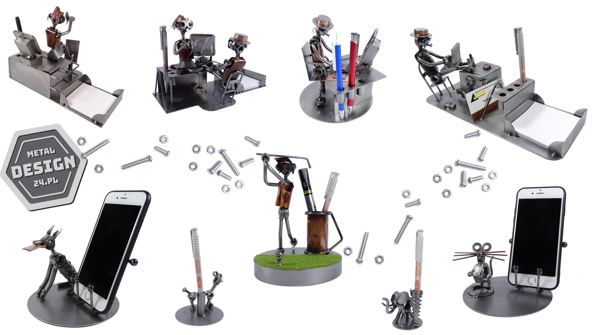 na zdjęciu metalowe figurki zrobione ze śrubek i metalowych elementów