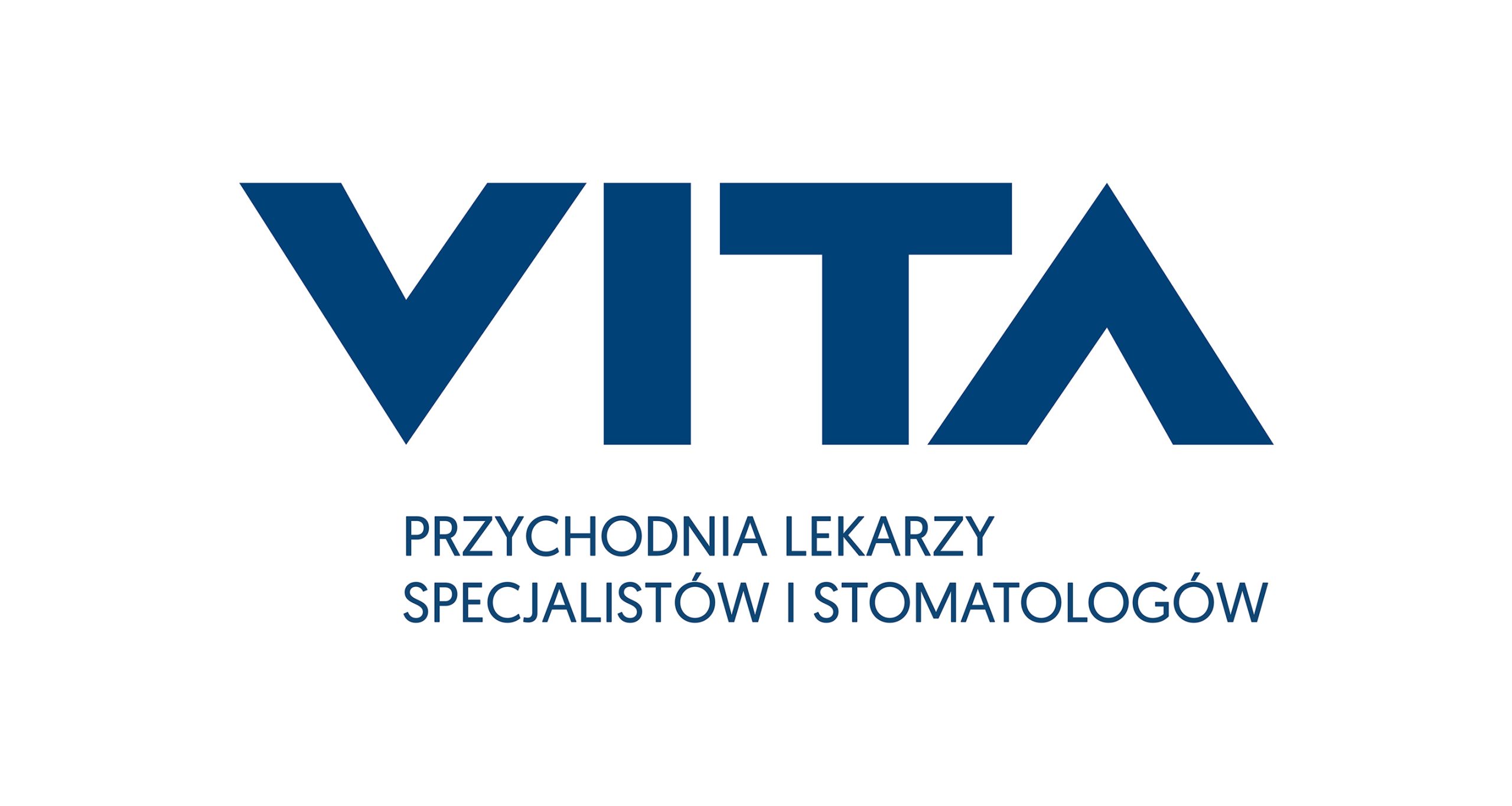 logo przychodni VITA - granatowe litery VITA na białym tle
